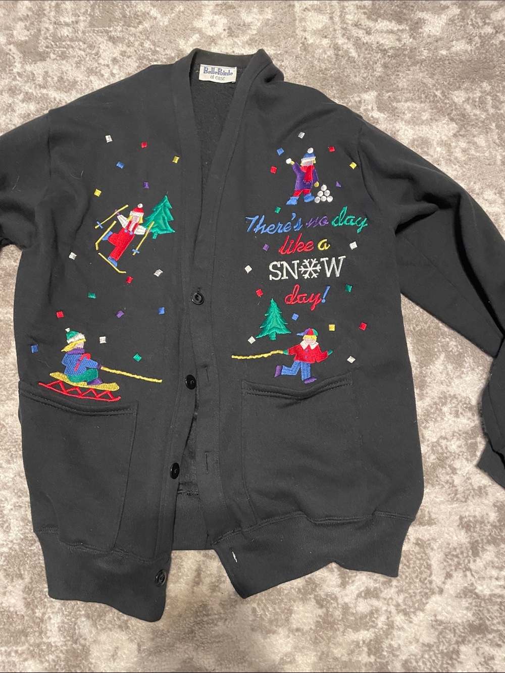 Black Embroidered Snow Day Cardigan Sweater by Bells & Beaus